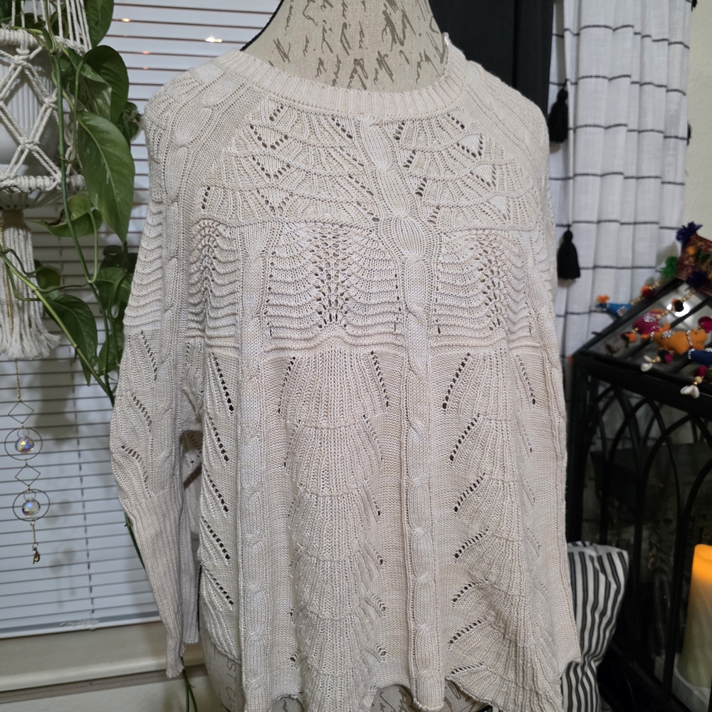 Anthropology Flying Tomato Cream Knit Lightweight Coastal Fisherman Sweater